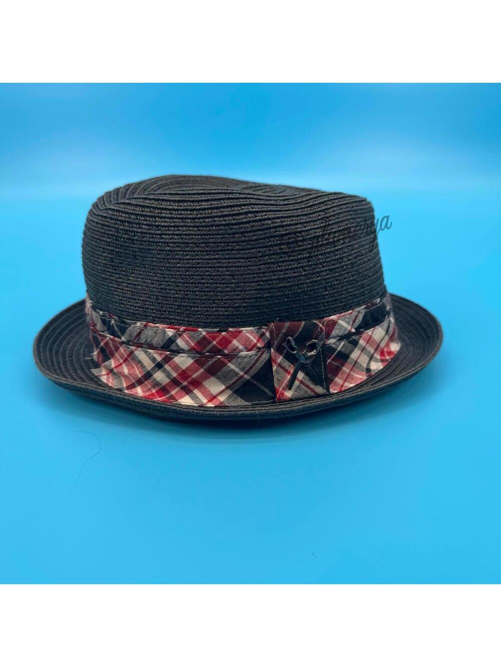 Marc Ecko Men's Scissors Paper Fedora Plaid Sash Summer Casual Y2K Size S/M